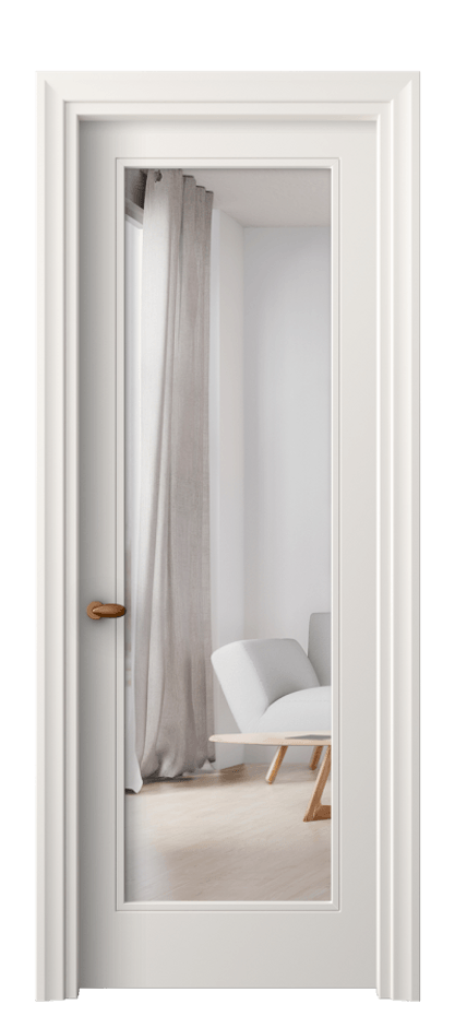 Межкомнатная дверь Эссе 8502 Матовый пудровый белый Двустороннее зеркало, триплекс Цена 79530 ₽ | Volhovec