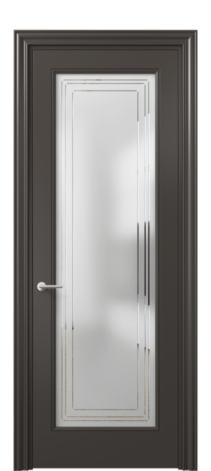 Межкомнатная дверь Маскот 8400 Матовый антрацит Сатинированное стекло с гравировкой "Грани", триплекс Цена 90750 ₽ | Volhovec