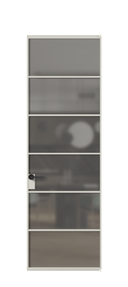 Алюминиевая дверь АЛПЛ040.04 Алюминий тёплый серый Сатинированное серое стекло, триплекс Цена 128530  | Volhovec