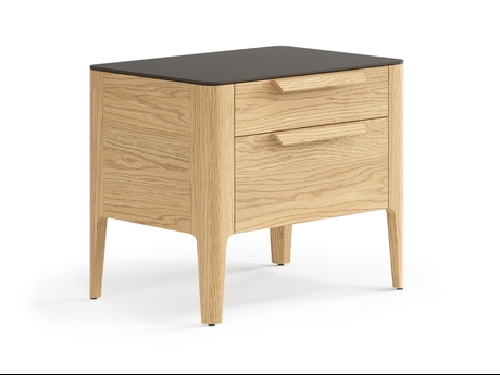 Мебель Тумба прикроватная Пьега 2 ящика. Цвет Дуб соломенный матовый. Материал Массив дуба матовый. Коллекция Тумба прикроватная Пьега 2 ящика. Картинка.