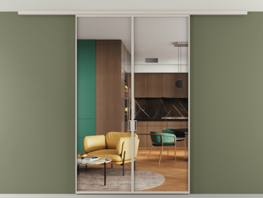 Перегородка Formato вдоль стены на потолок двустворчатая #VENDORCODE# #FURNISH# #GLASS# Цена #PRICE# #CURRENCY# | Volhovec