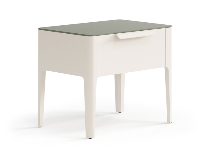 Мебель Тумба прикроватная Пьега 1 ящик. Цвет Матовый бежево-серый. Материал Гладкая эмаль. Коллекция Тумба прикроватная Пьега 1 ящик. Картинка.