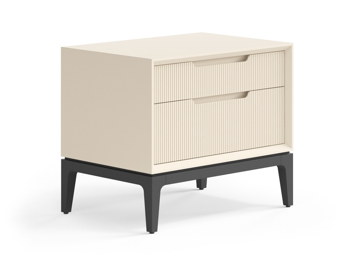 Мебель Тумба прикроватная Вельвет 2 ящика. Цвет Матовый светло-бежевый. Материал Гладкая эмаль. Коллекция Тумба прикроватная Вельвет 2 ящика. Картинка.