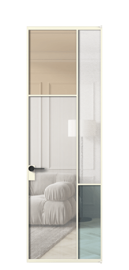 Дверь межкомнатная АЛПЛ041.10 АМБ 4 стекла. Цвет Алюминий молочно-белый. Материал Алюминий в эмали. Коллекция Мозаик. Картинка.