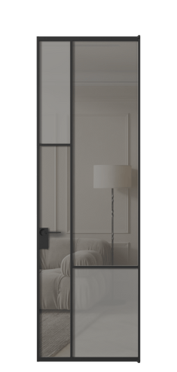 Дверь межкомнатная АЛПЛ041.13 ЧРН Серый сатин матовое + Серый прозрачное. Цвет Алюминий Черный. Материал Алюминий. Коллекция Мозаик. Картинка.